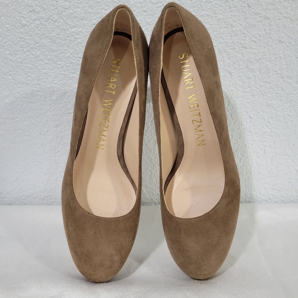 Stuart Weitzman Larsa Suede Platform Pump Heels Taupe Tan Brown Size 7.5 - Picture 4 of 10